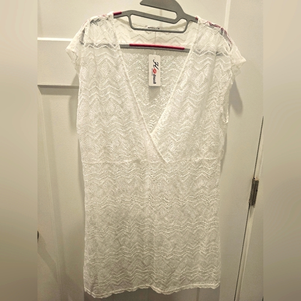 NWT Hotouch White Lace Beach Cover-Up Tunic Top Size M